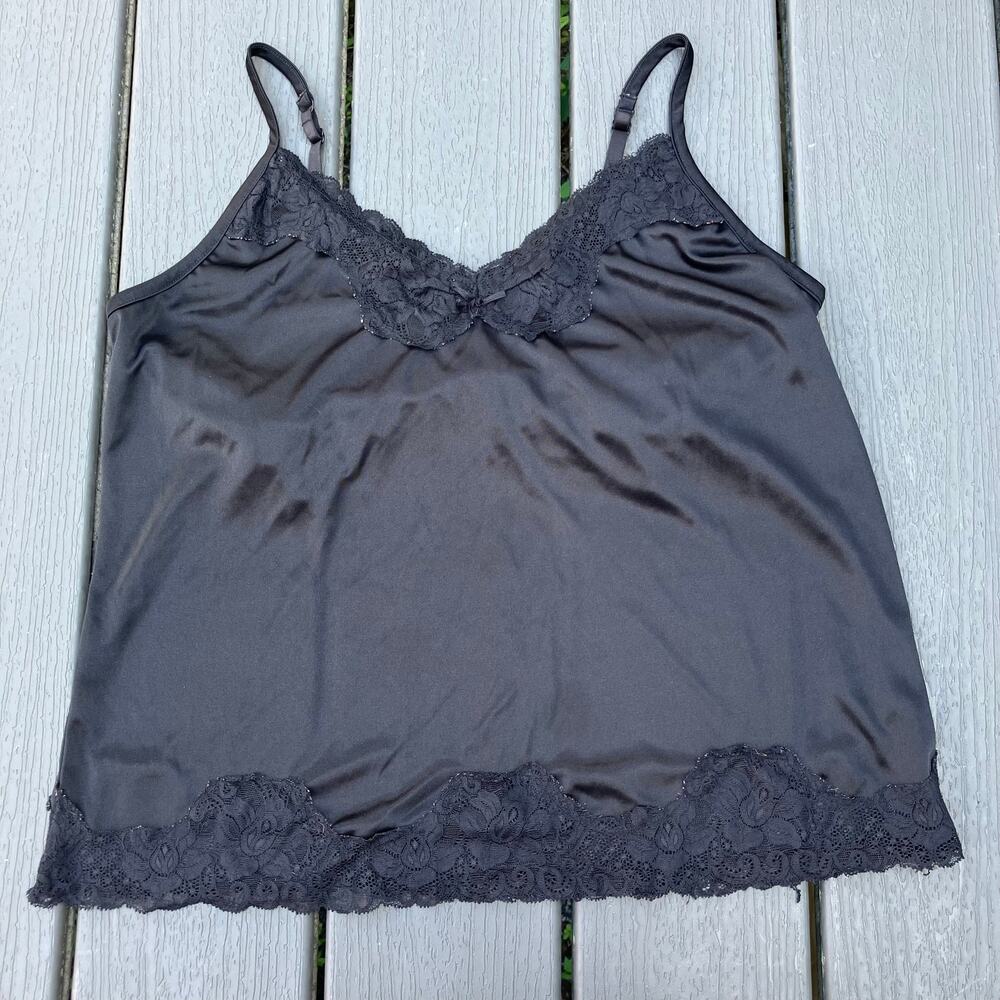 Black satin lace trim camisole with bow, coquette whimsigoth Y2K fairycore
